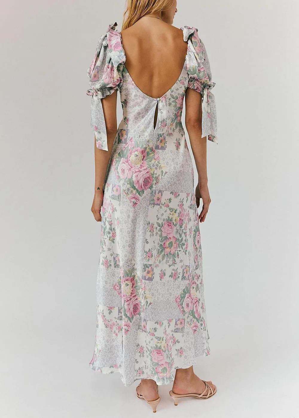 Woman Floral Puff Sleeve Maxi Dress Square Neck Ruffle Flowy Long Dresses Bohemian Tiered Summer Sundress