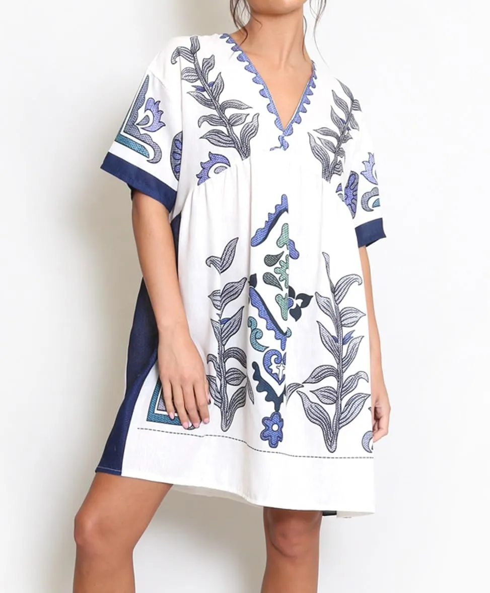 Women Bohemian Floral Mini Dress V Neck Flare Sleeve Sundress Loose Fit Flowy Beach Dress Summer Holiday Dress