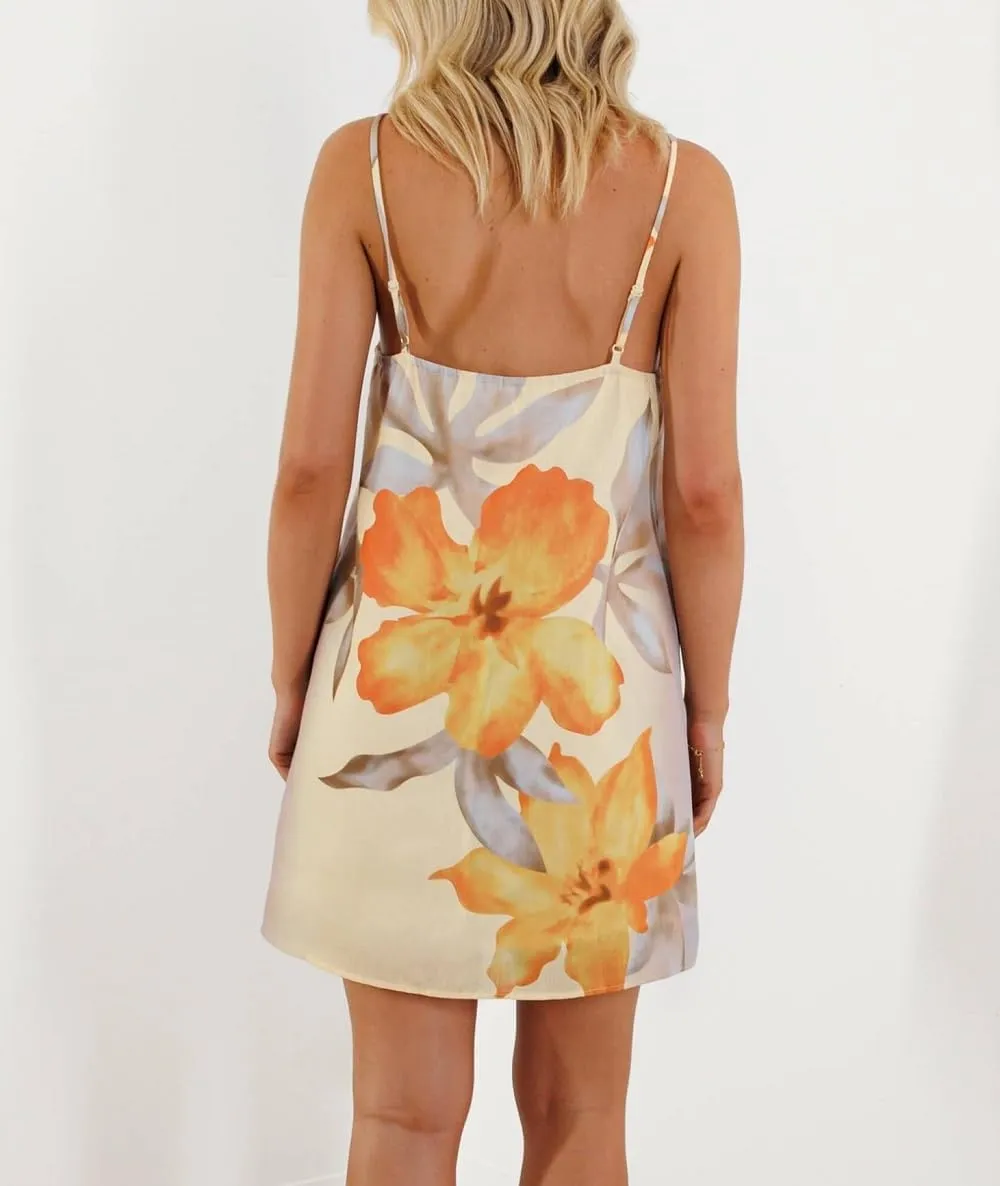 Women Boho Graphic Mini Cami Dress Spaghetti Strap Floral Short Dress Flowy Backless Sling Dress Summer Sundress
