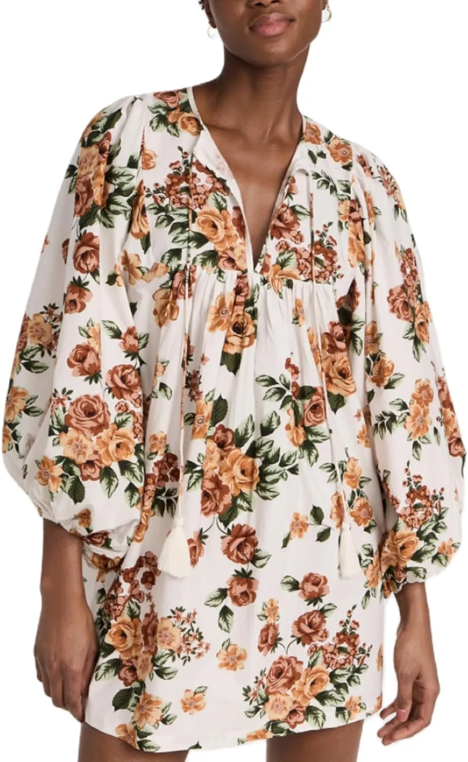 Women Boho Puff Sleeve Short Dress Floral V Neck Babydoll Dress Flowy Loose Fit Shirt Dress Bohemian Mini Sundress