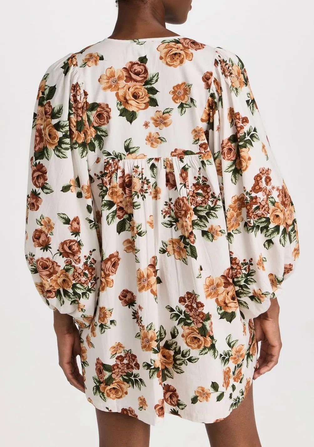 Women Boho Puff Sleeve Short Dress Floral V Neck Babydoll Dress Flowy Loose Fit Shirt Dress Bohemian Mini Sundress