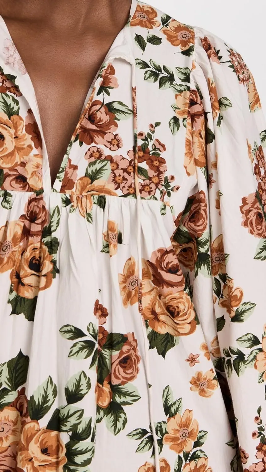 Women Boho Puff Sleeve Short Dress Floral V Neck Babydoll Dress Flowy Loose Fit Shirt Dress Bohemian Mini Sundress