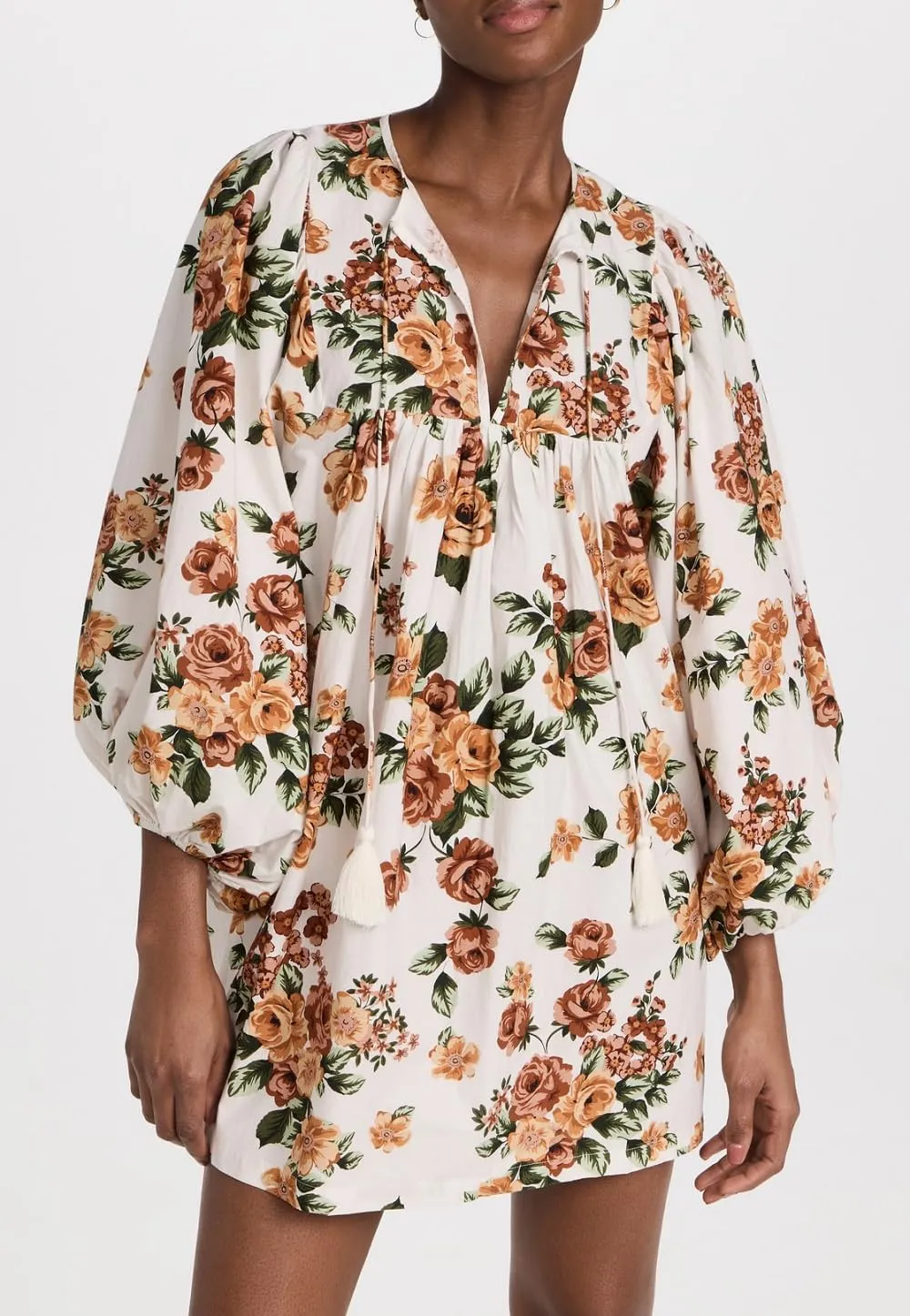 Women Boho Puff Sleeve Short Dress Floral V Neck Babydoll Dress Flowy Loose Fit Shirt Dress Bohemian Mini Sundress