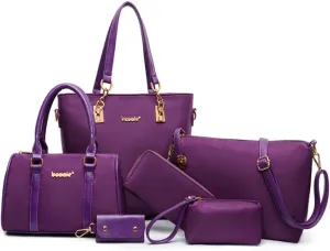 Women Ladies 6 Pcs Handbag Set Hobo Top Handle Bag Totes Satchels Crossbody Shoulder Bags and Purse Clutch