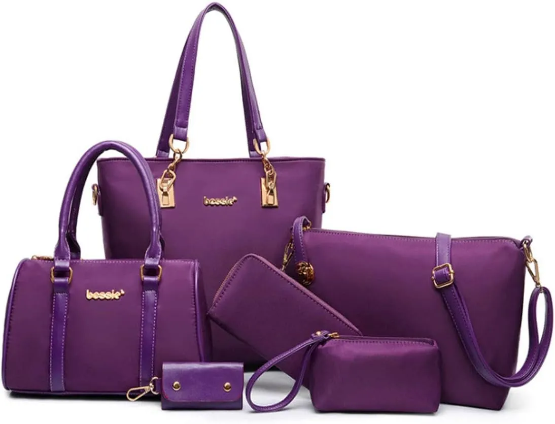 Women Ladies 6 Pcs Handbag Set Hobo Top Handle Bag Totes Satchels Crossbody Shoulder Bags and Purse Clutch