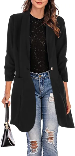 Women Lapel Trench Button Long Open Front Cardigan Coats Casual Lightweight Solid Jacket with Pockets Fall Pluz Size