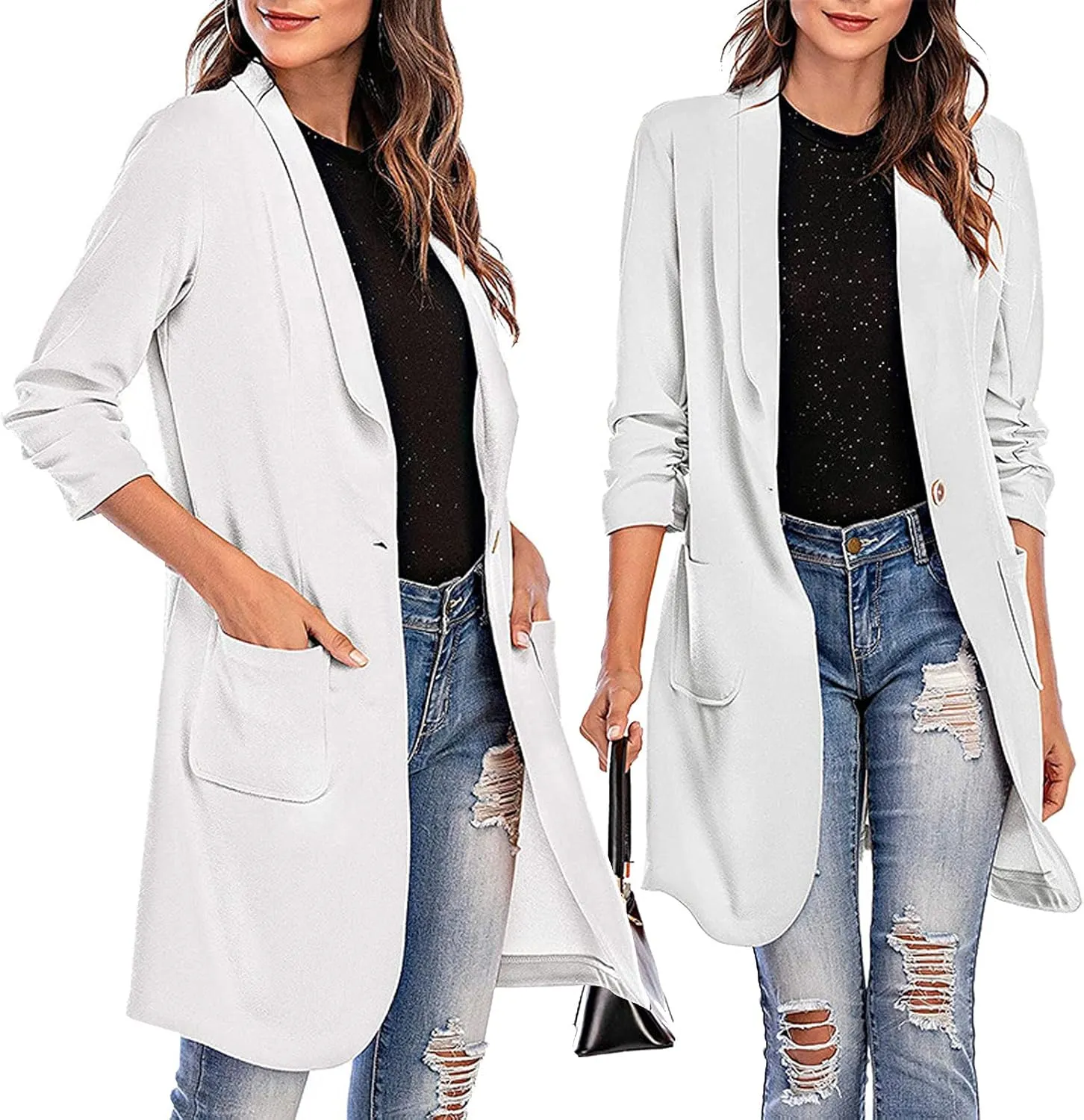 Women Lapel Trench Button Long Open Front Cardigan Coats Casual Lightweight Solid Jacket with Pockets Fall Pluz Size