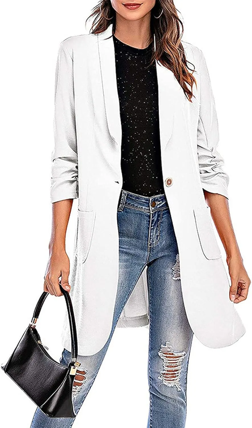 Women Lapel Trench Button Long Open Front Cardigan Coats Casual Lightweight Solid Jacket with Pockets Fall Pluz Size
