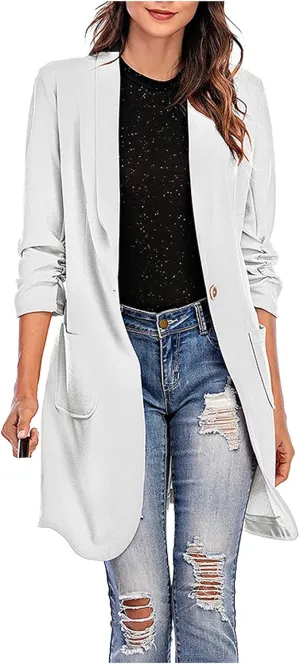 Women Lapel Trench Button Long Open Front Cardigan Coats Casual Lightweight Solid Jacket with Pockets Fall Pluz Size