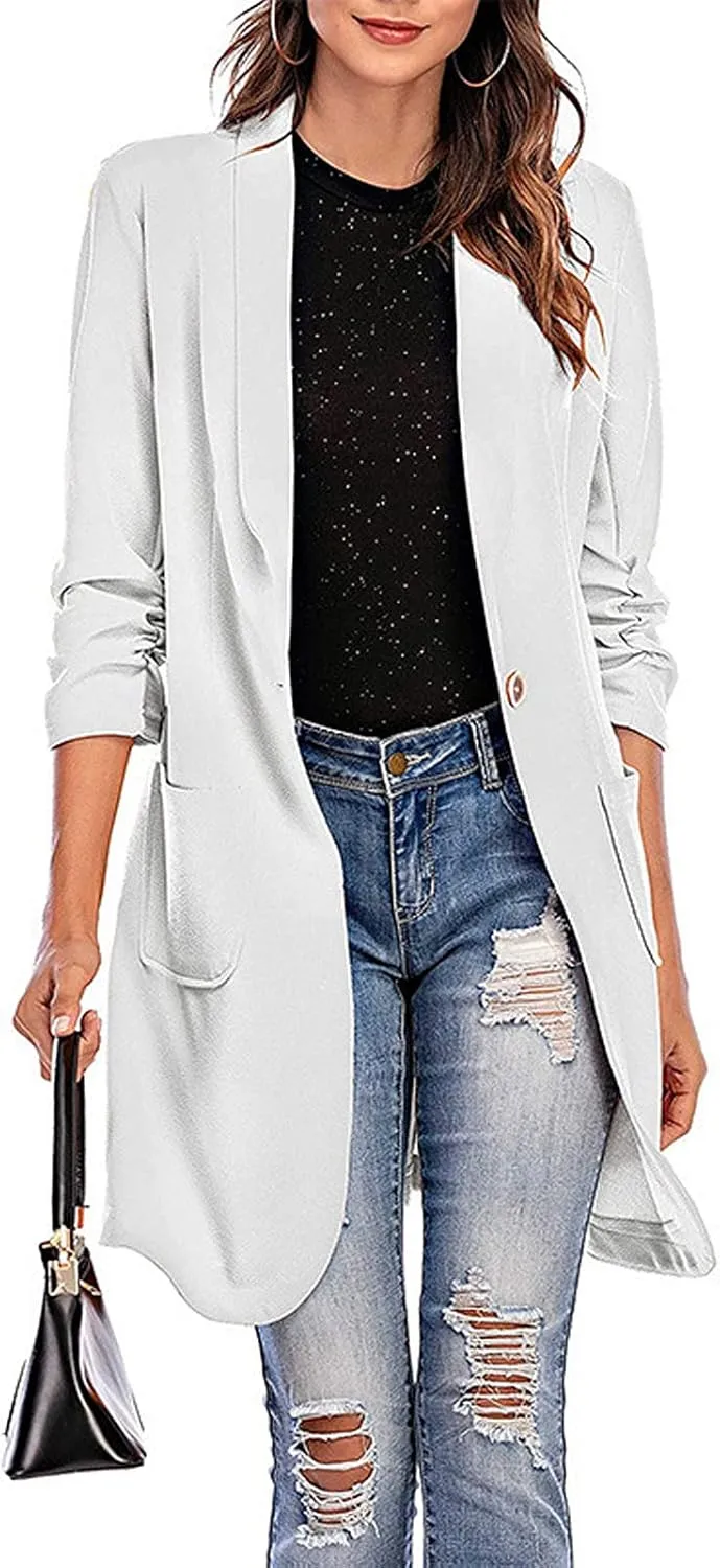 Women Lapel Trench Button Long Open Front Cardigan Coats Casual Lightweight Solid Jacket with Pockets Fall Pluz Size