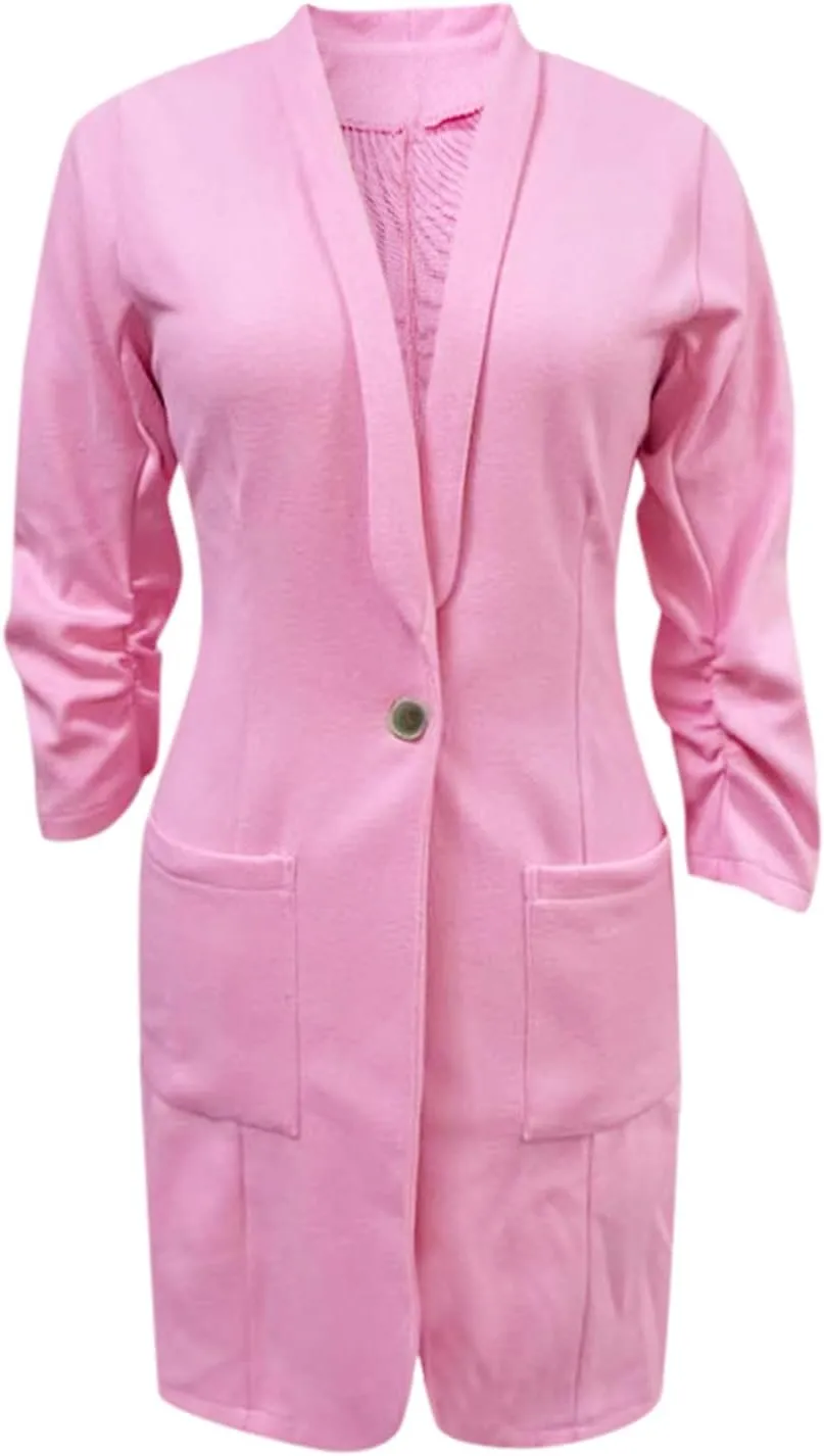 Women Lapel Trench Button Long Open Front Cardigan Coats Casual Lightweight Solid Jacket with Pockets Fall Pluz Size