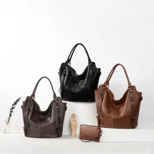 Women Large Conceal Pu Leather Shoulder Bags Fashion With Adjustable Shoulder Strap Hobo Bags Zip Handbag Satchels