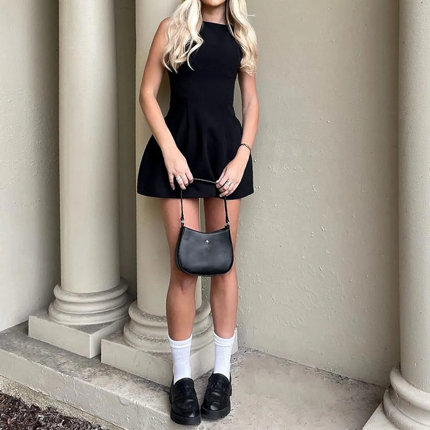 Women Sexy Backless Mini Dress Solid Color Sleeveless Open Back A Line Tank Dress Formal College Graduation Dresses