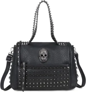 Women Skull Handbag and Purse Punk Rivet Hobo Tote Satchels Shoulder Crossbody Bag Clutch, One Color, One Size