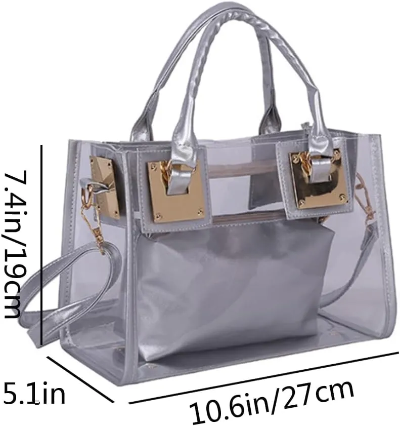 Women Small Jelly Purse and Handbag 2pcs Transparent Top Handle Shoulder Bags Satchel