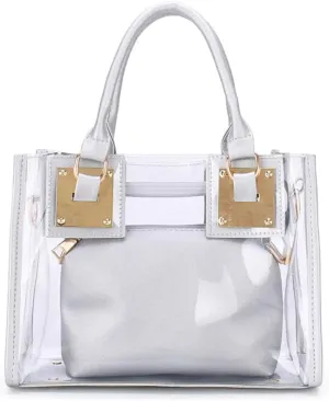 Women Small Jelly Purse and Handbag 2pcs Transparent Top Handle Shoulder Bags Satchel