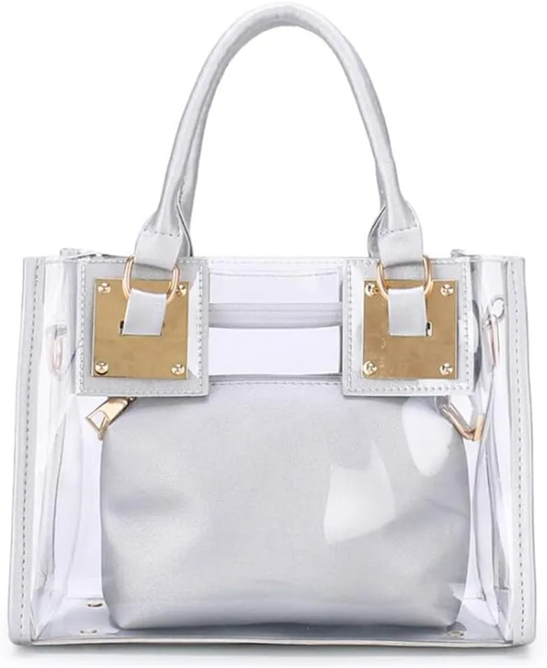 Women Small Jelly Purse and Handbag 2pcs Transparent Top Handle Shoulder Bags Satchel