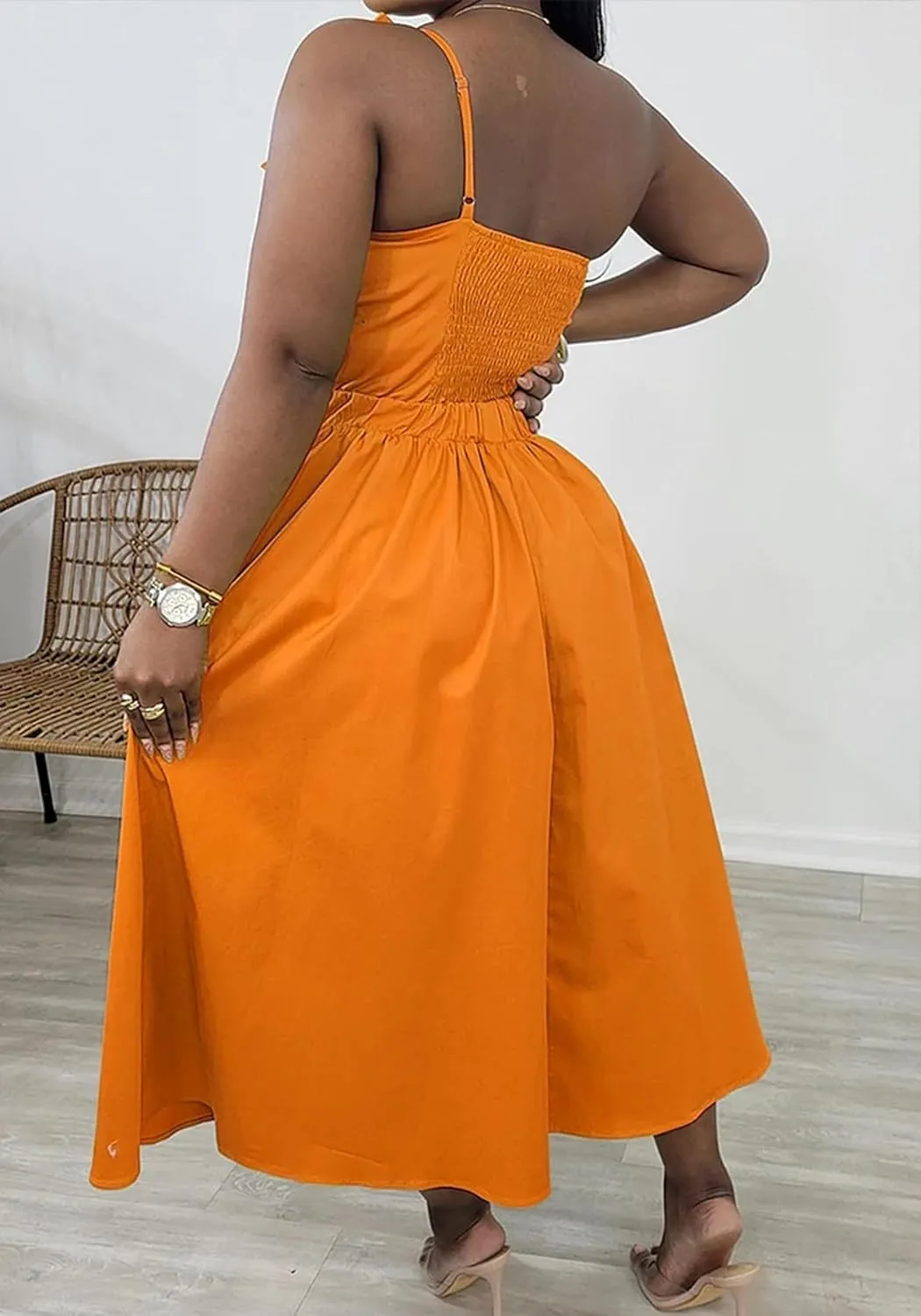 Women Summer Spaghetti Strap Dresses Sleeveless One Shoulder Twist Cut Out a Line Flowy Dress Casual Maxi Dress