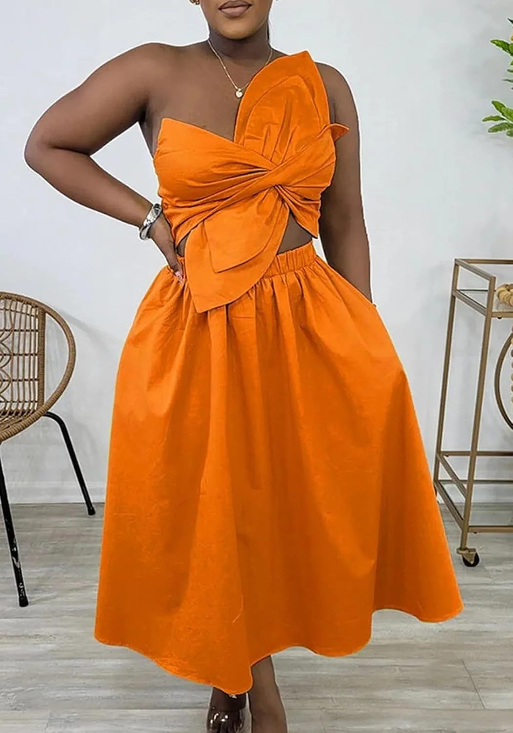 Women Summer Spaghetti Strap Dresses Sleeveless One Shoulder Twist Cut Out a Line Flowy Dress Casual Maxi Dress