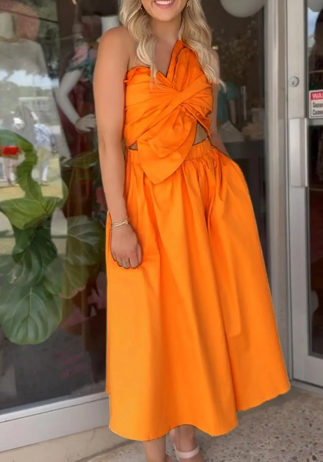 Women Summer Spaghetti Strap Dresses Sleeveless One Shoulder Twist Cut Out a Line Flowy Dress Casual Maxi Dress