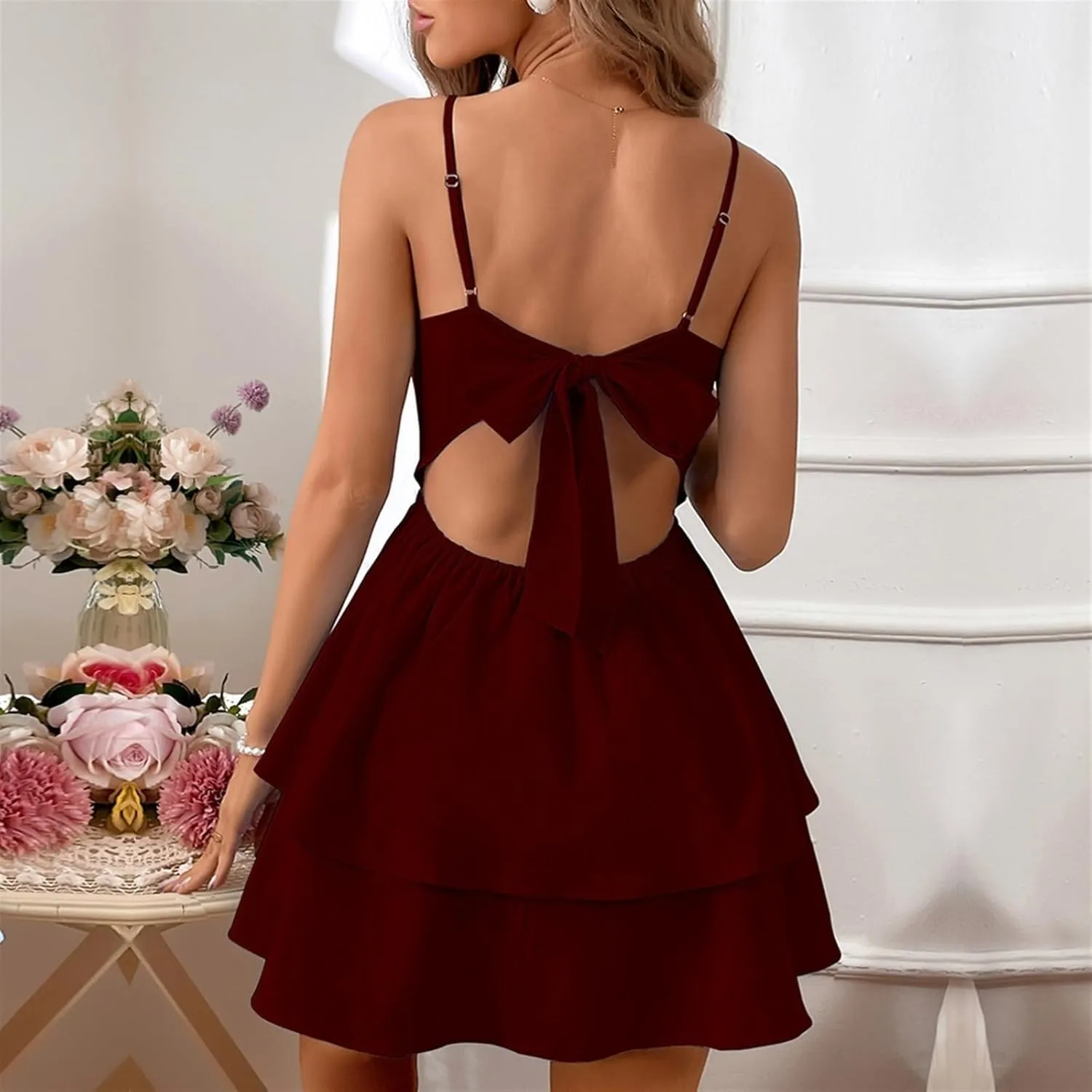 Women's Backless Bow Tie Short Dress Summer Models Sexy Halter Dresses Graduation Dress for Women