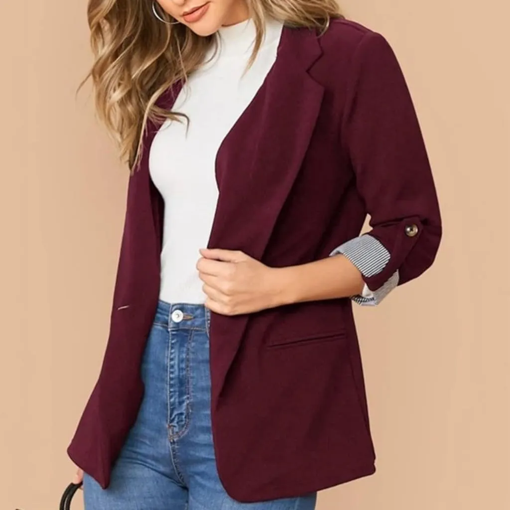 Womens Casual Comfy Blazers 3/4 Sleeve Lapel Button Slim Fit Work Office Blazer Jacket Open Front Lightweight Lounge Suit