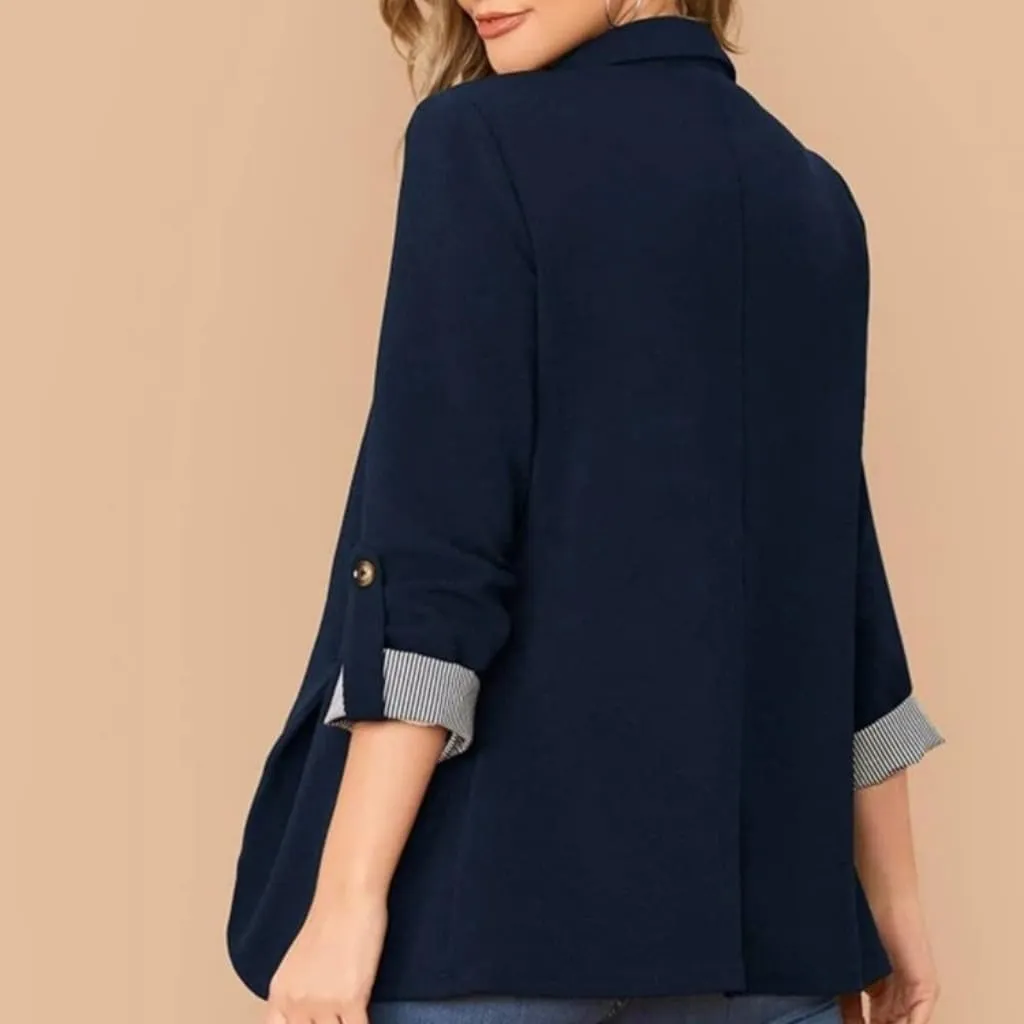 Womens Casual Comfy Blazers 3/4 Sleeve Lapel Button Slim Fit Work Office Blazer Jacket Open Front Lightweight Lounge Suit