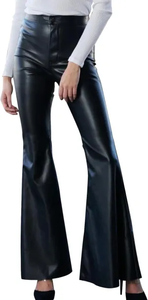 Women's Faux Leather Bell Botom Flare Pants High Waist Stretchy Leggings Wide Leg Trousers
