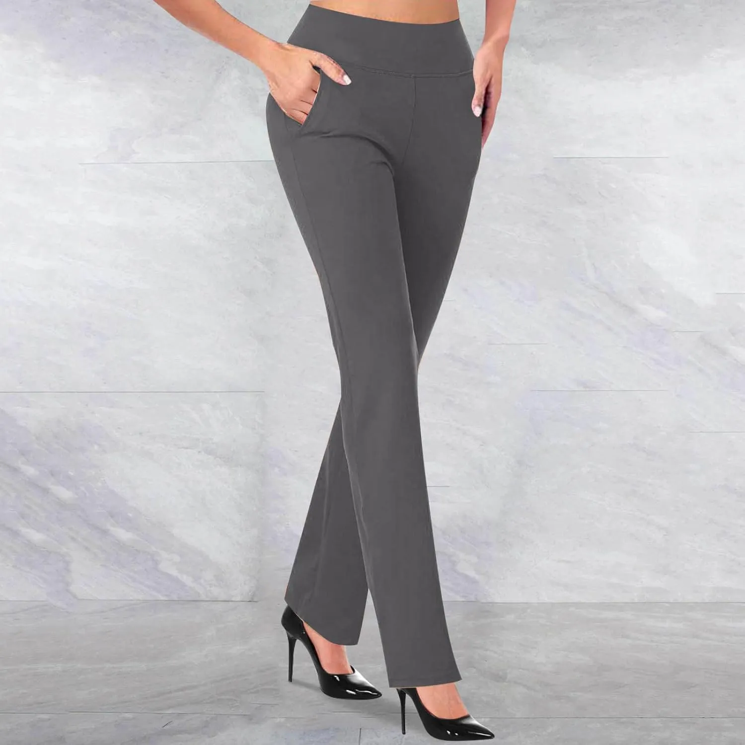 Womens High Waist Slim Fit Dress Pant 2024 Solid Wide-Leg Flare Trousers Fashion Dressy Loose Formal Work Pant