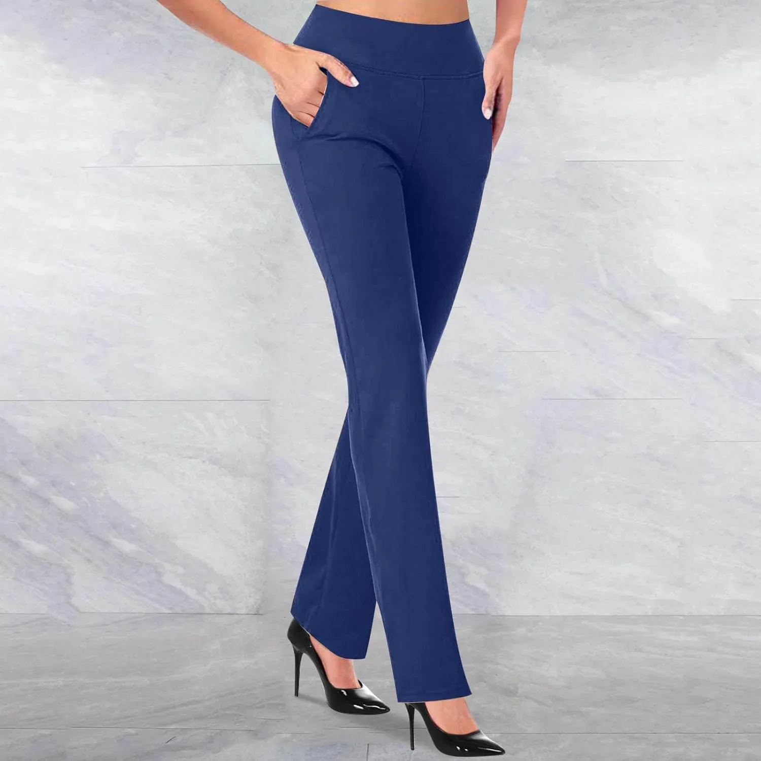 Womens High Waist Slim Fit Dress Pant 2024 Solid Wide-Leg Flare Trousers Fashion Dressy Loose Formal Work Pant