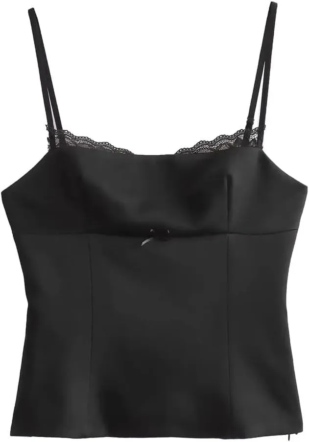Women's Lace-Trim Splicing Crop Top Female Off-Shoulder Sleeveless Backless Short Camisoles