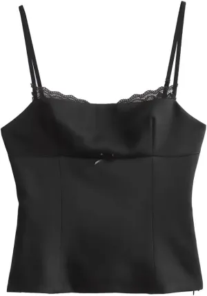 Women's Lace-Trim Splicing Crop Top Female Off-Shoulder Sleeveless Backless Short Camisoles