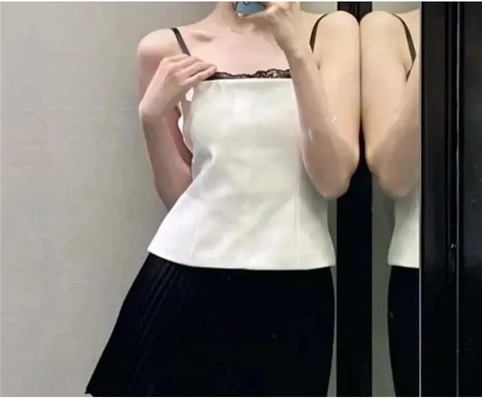 Women's Lace-Trim Splicing Crop Top Female Off-Shoulder Sleeveless Backless Short Camisoles