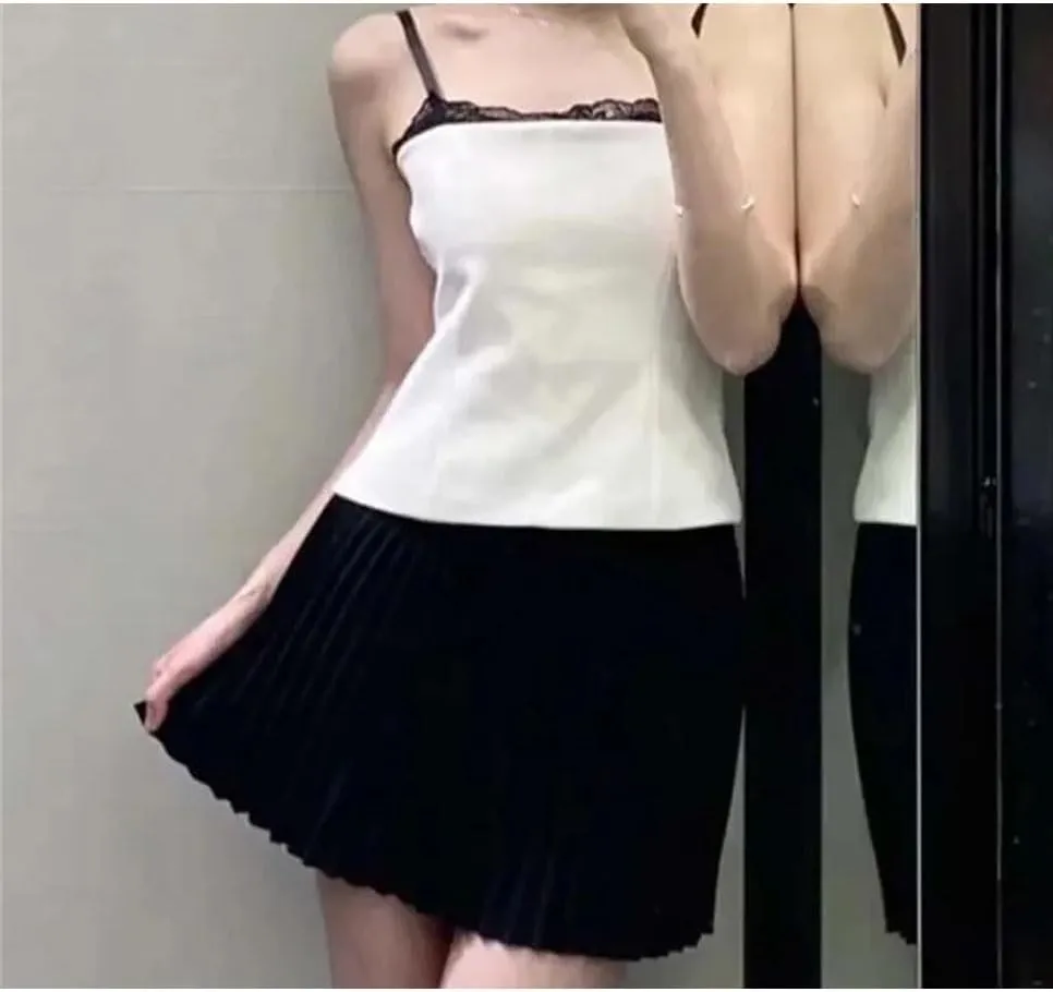 Women's Lace-Trim Splicing Crop Top Female Off-Shoulder Sleeveless Backless Short Camisoles