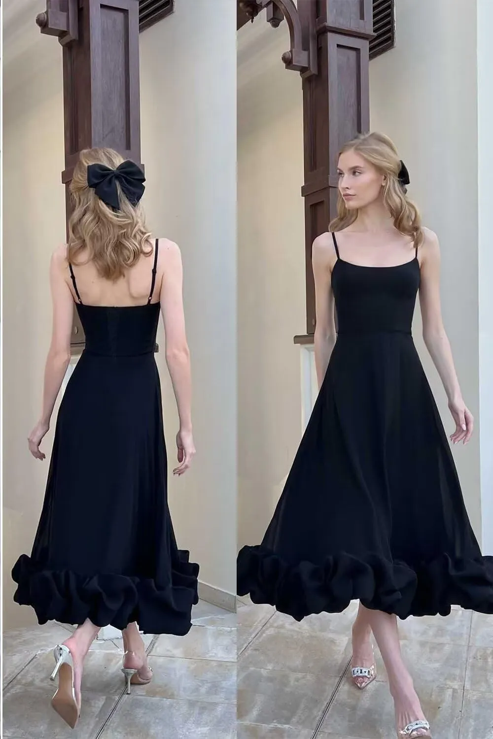 Women's Midi Prom Dresses Flounce Bustier Trim Ruffle Formal Evening Party Dress Tea Length 2025