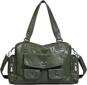 Womens Multi Pocket Shoulder Bag Large Y2k Rivet Tote Crossbody Purse Top Handle Satchels Vegan Leather Handbags