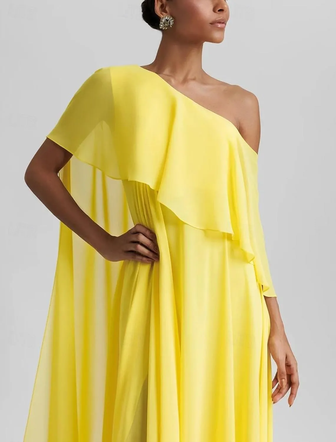Women's One Shoulder Ruffles Bridesmaid Dresses for Wedding Side Split Beach Maxi Formal Dress