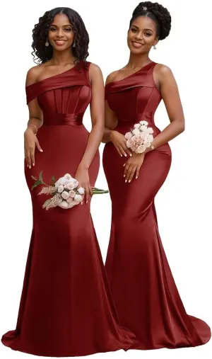 Women's One Shoulder Satin Bridesmaid Dresses Long Mermaid Elegant Formal Gowns Evening Dresses for Wedding 2025
