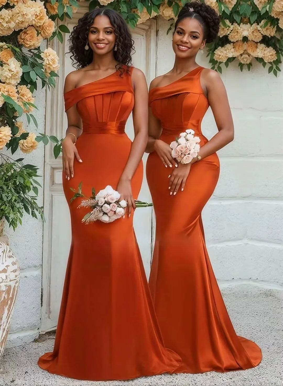 Women's One Shoulder Satin Bridesmaid Dresses Long Mermaid Elegant Formal Gowns Evening Dresses for Wedding 2025