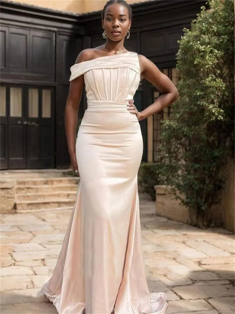 Women's One Shoulder Satin Bridesmaid Dresses Long Mermaid Elegant Formal Gowns Evening Dresses for Wedding 2025
