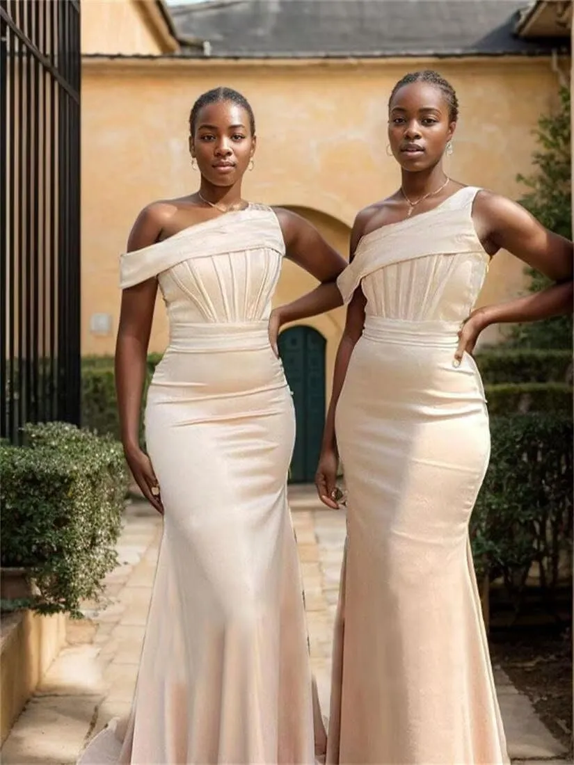 Women's One Shoulder Satin Bridesmaid Dresses Long Mermaid Elegant Formal Gowns Evening Dresses for Wedding 2025
