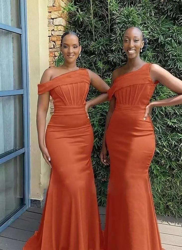 Women's One Shoulder Satin Bridesmaid Dresses Long Mermaid Elegant Formal Gowns Evening Dresses for Wedding 2025