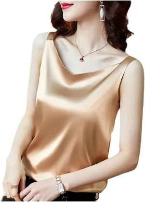 Women's Plus Size Sleeveless Satin Silk Camisole Top V-Neck Spaghetti Strap