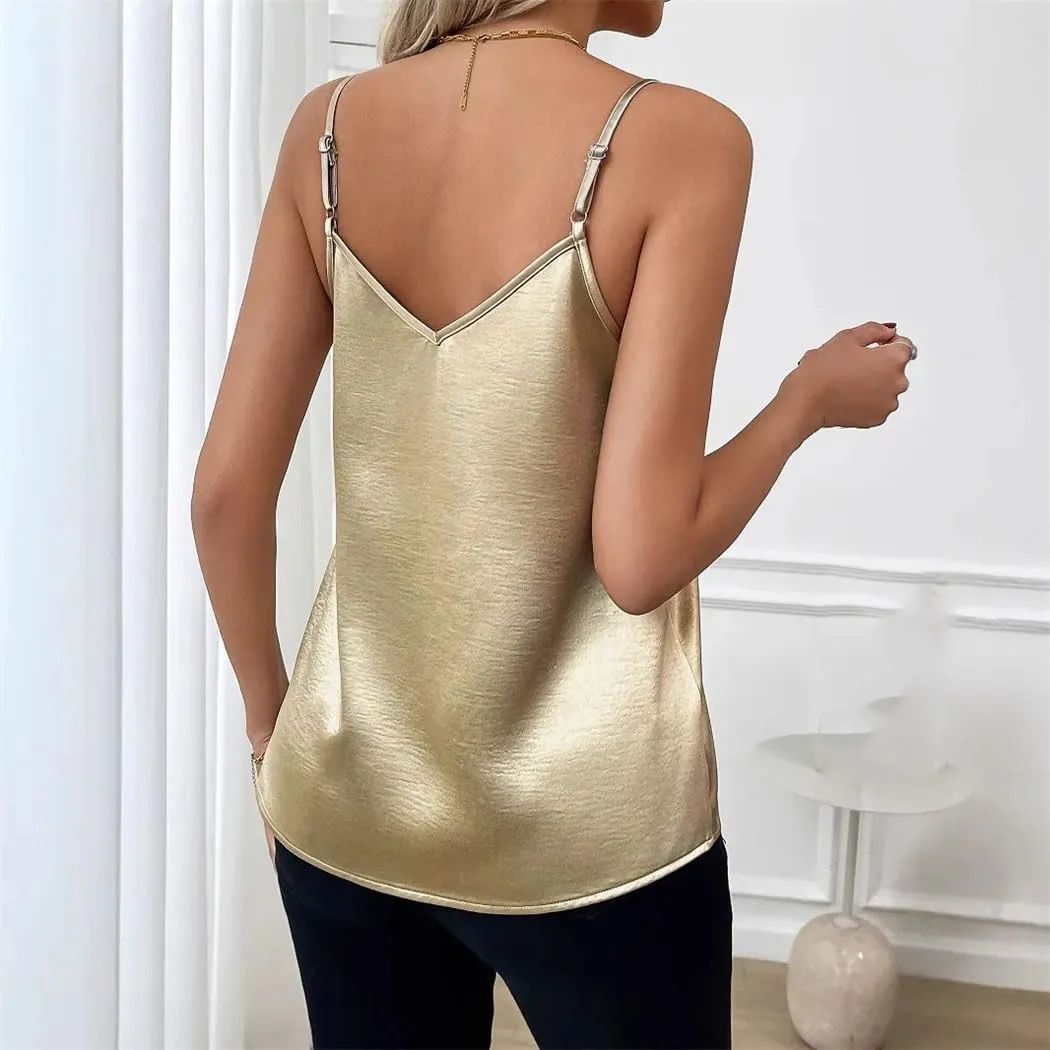 Women's Satin Camisole Top Elegant Sleeveless Blouse Loose Fit Summer Tank In Solid Colors