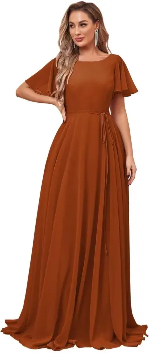 Women's Short Sleeve Bridesmaid Dresses Chiffon Formal Evening Party Gown