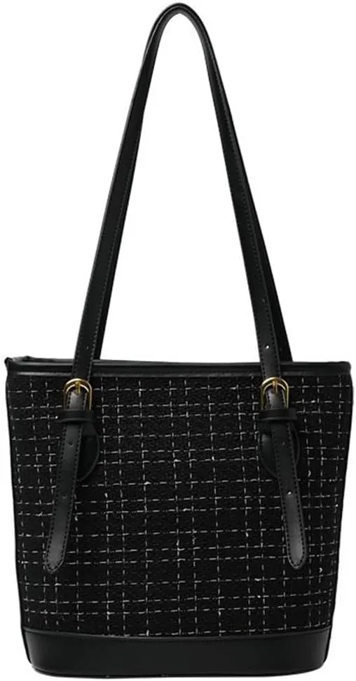 Womens Trendy Bucket Tote Bags Large Gird Shoulder Purses Handbags Ladies Top Handle Satchels with Adjustable Strap