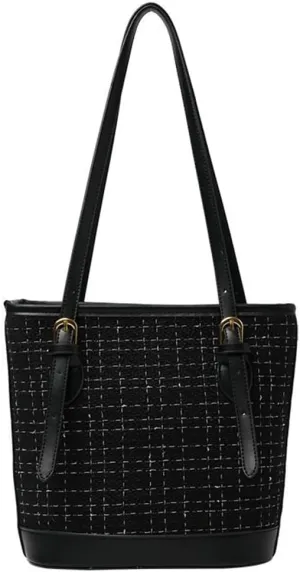 Womens Trendy Bucket Tote Bags Large Gird Shoulder Purses Handbags Ladies Top Handle Satchels with Adjustable Strap