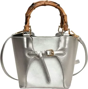 Womens Trendy Vegan Leather Bucket Crossbody Bag Small Tote Handbag with Bamboo Handle Satchels Shoulder Purse 2025