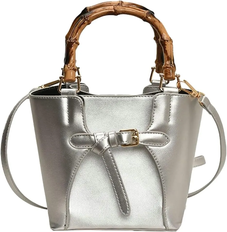 Womens Trendy Vegan Leather Bucket Crossbody Bag Small Tote Handbag with Bamboo Handle Satchels Shoulder Purse 2025