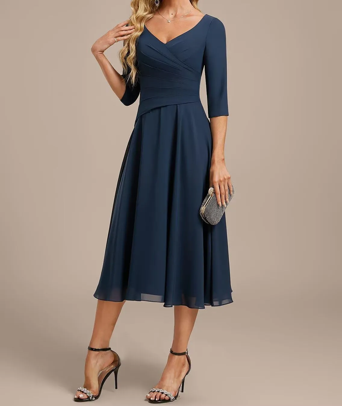 Women's V Neck Chiffon Mother of The Bride Dresses 2025 Ruffle Fuched Formal Evening Gown DE215